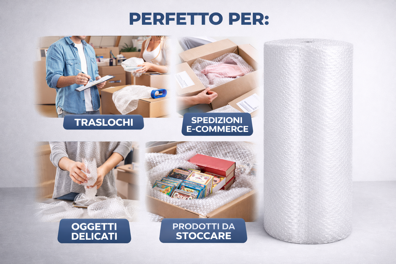 Airfilm 1x50 metri lineari - Pluriball da Imballaggio e Protezione - Traslochi E-Commerce Stoccaggio